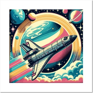 Orbital Dreams: Retro Shuttle Over Cosmic Vistas Posters and Art